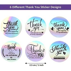500pcs Thank You For Supporting My Small Business Stickers Holographic Silver 1”